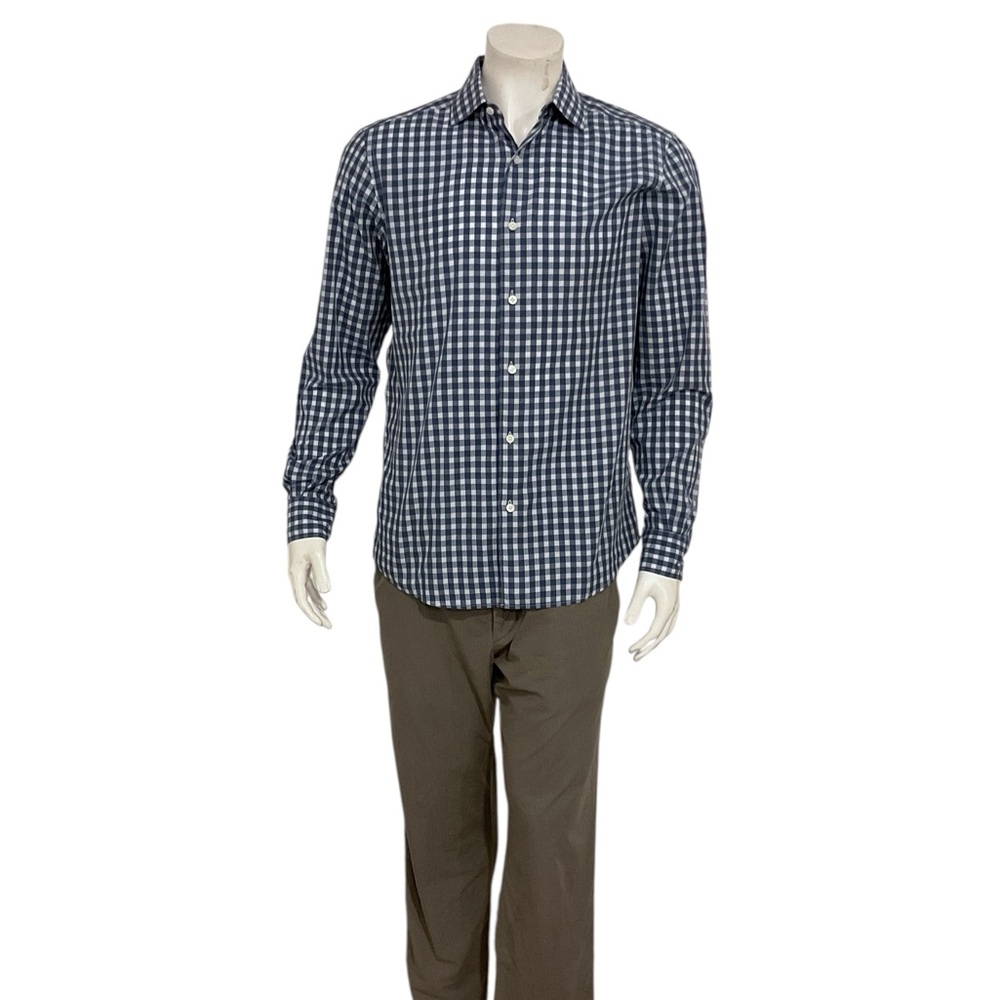 Zegna Men’s Blue Check Plaid Dress Shirt